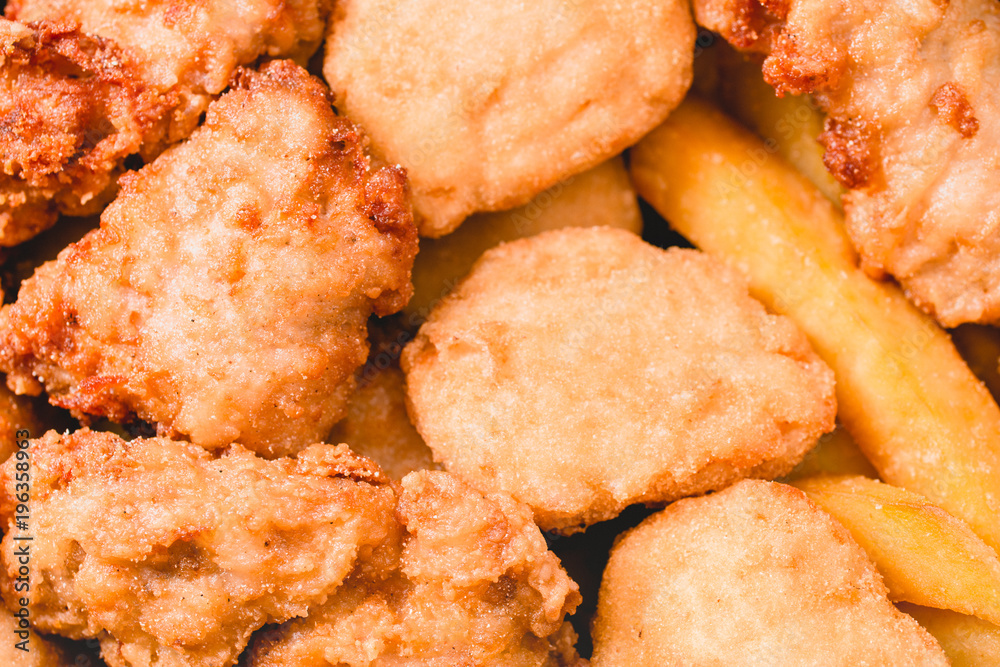 chicken nuggets and fried chicken closeup chicken nuggets and fried chicken closeup