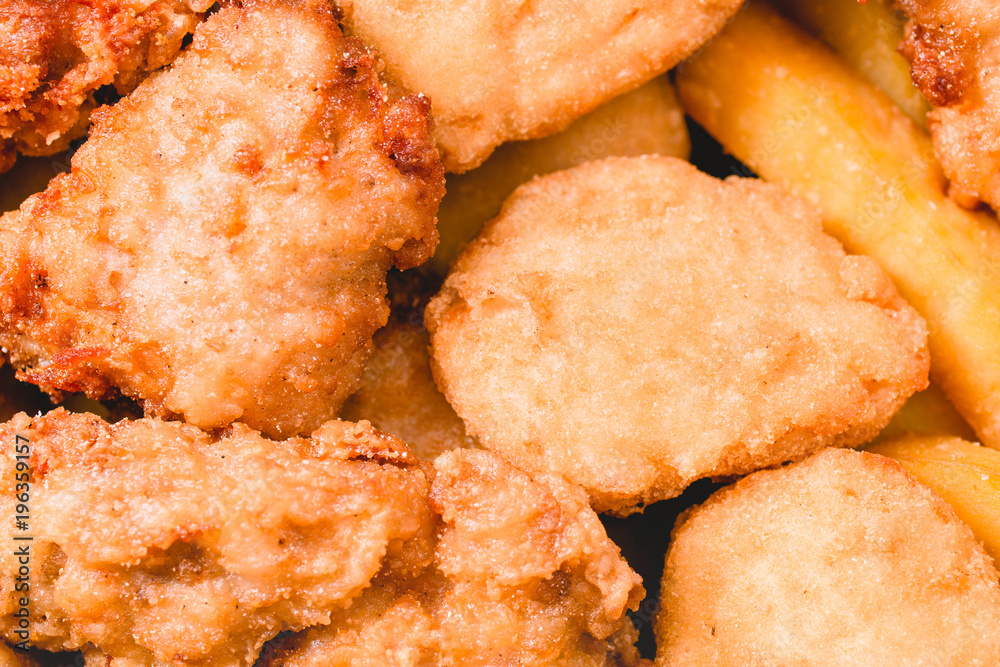 chicken nuggets and fried  chicken closeup