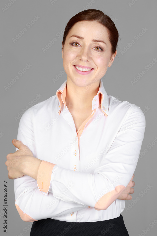 Beautiful Business Woman on grey background Beautiful Business Woman on grey background
