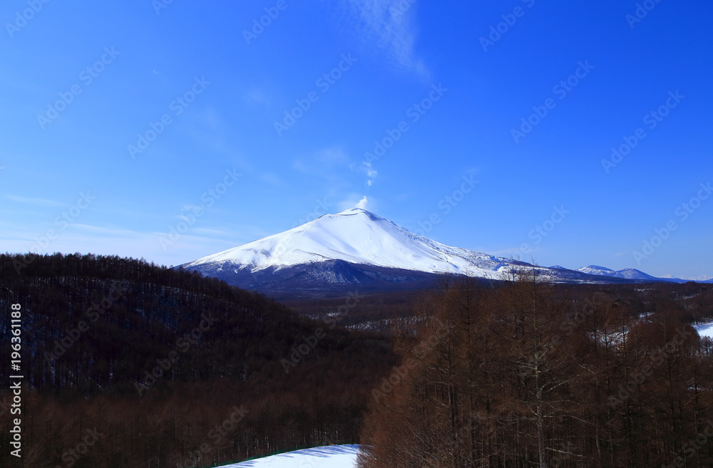 Mount Asama with snow in winter