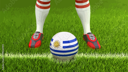 Man and soccer ball with Uruguayan flag 