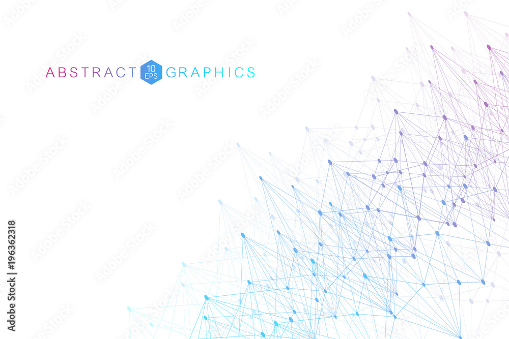 Geometric abstract background with connected line and dots. Big Data Visualization. Global network connection vector. Simple graphic background communication. Technology, science background.