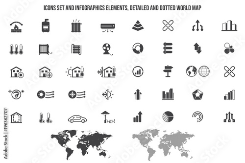 Heating and cooling systems icon set