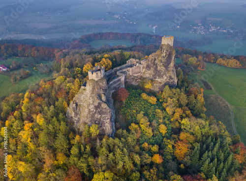Trosky Castle in Bohemia paradise - Czech republic - aerial view © Nikolai Sorokin