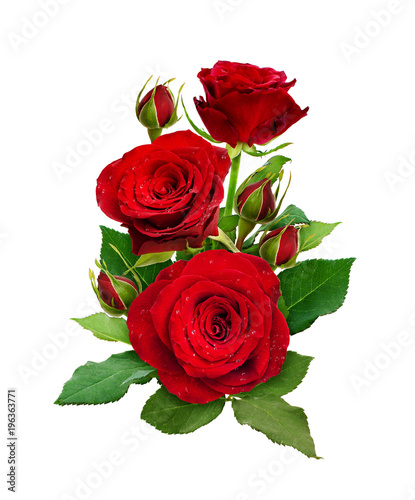 Romantic arrangement with red roses flowers and buds