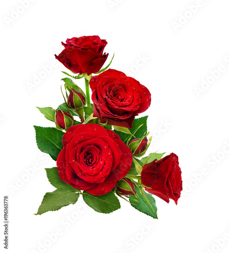 Corner arrangement with red roses flowers and buds
