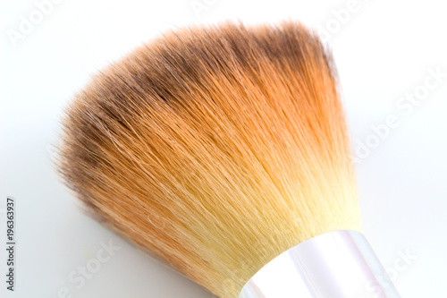 Close up Makeup brush powder, cosmetic brush isolated on white background.