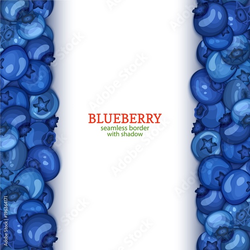 Ripe blueberry fruit vertical seamless borders. Vector illustration card Wide and narrow endless strip with blue berry for design of food packaging juice breakfast, cosmetics, tea, detox diet.