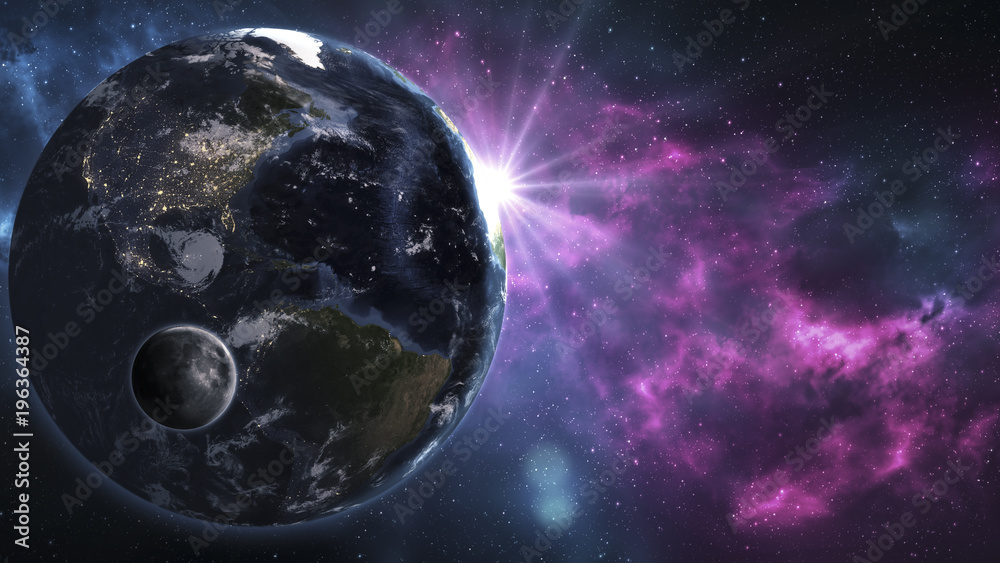 Obraz premium The image of the sun , moon and World from space. Elements of this image furnished by NASA.