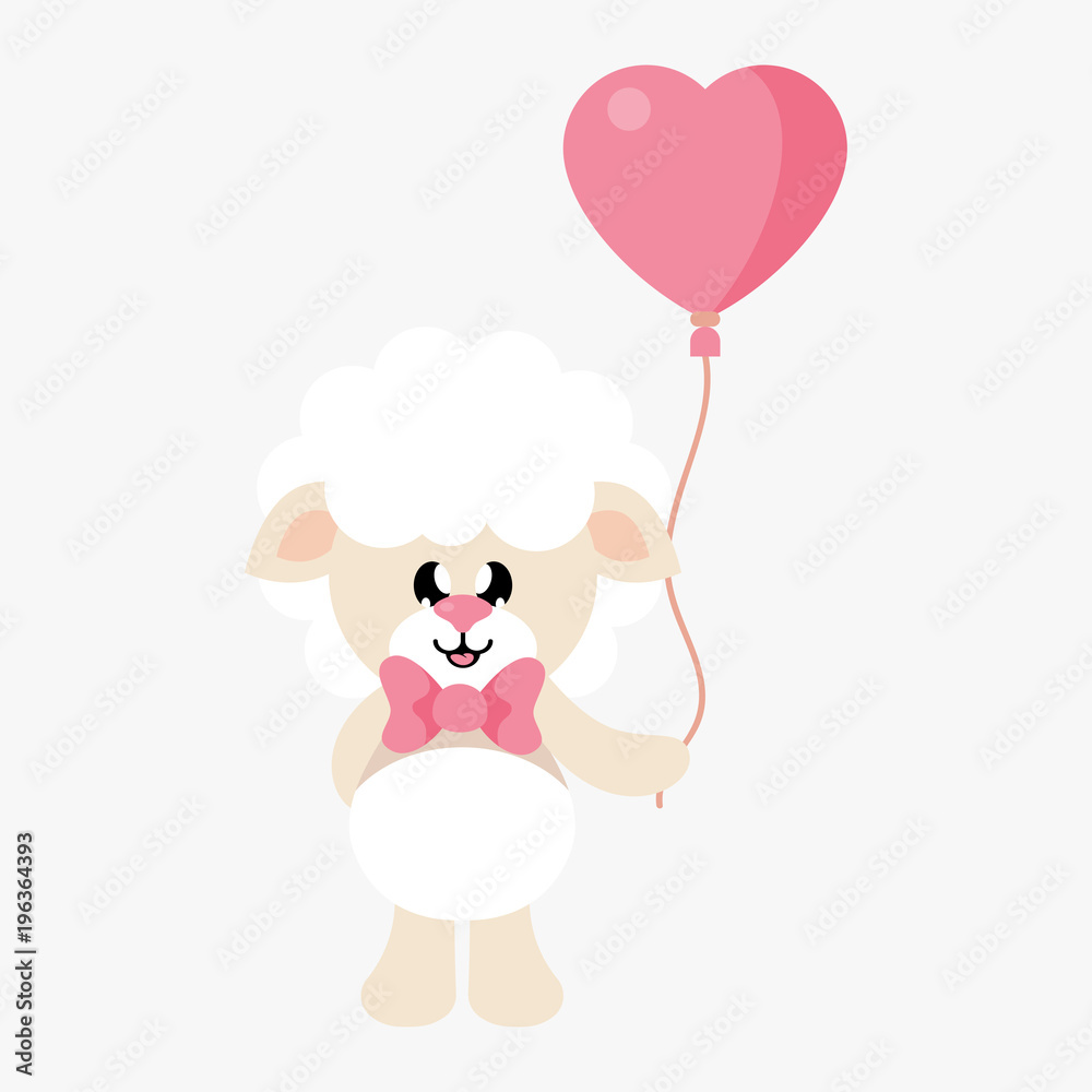 cartoon cute sheep with tie and lovely balloons