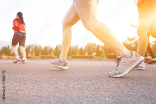 Marathon running race, Run up the mountain road. with copy space.