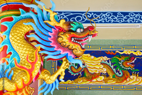 Chinese dragon is a symbol of power and wealthy in religious believe of Chinese people. In Chinese Taoism monastery, dragon is presented as powerful decoration on the roof, wall around the compound.