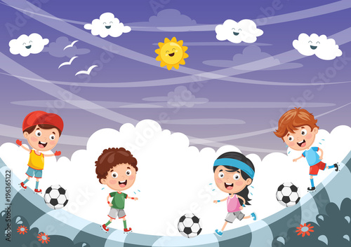 Vector Illustration Of Kid Playing Football