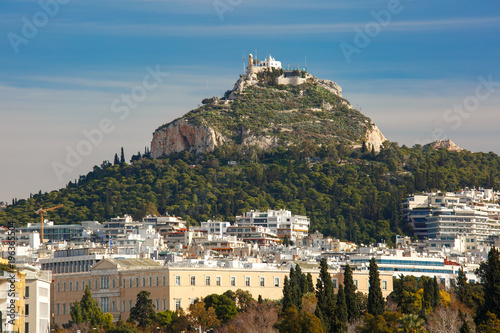 Aerial city view with Mount Lycabettus in Athens  Greece
