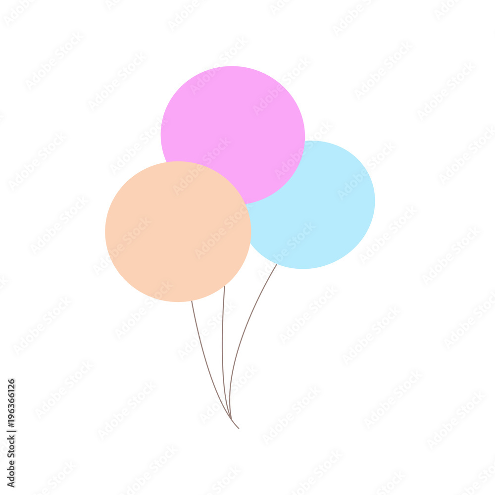 Balloons isolated icon on white background. Three colorful balloons. Flat style vector illustration