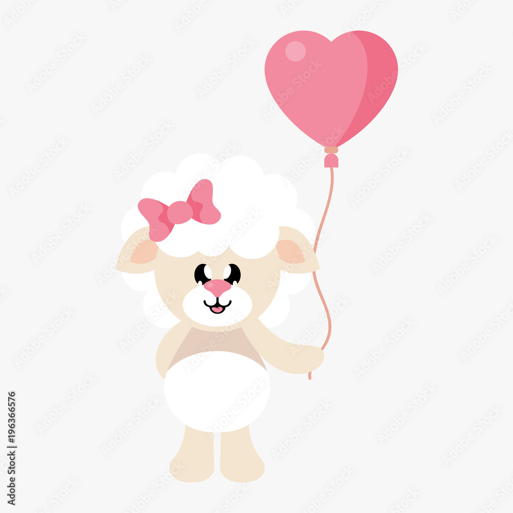 cartoon cute sheep girl with bow and lovely balloons
