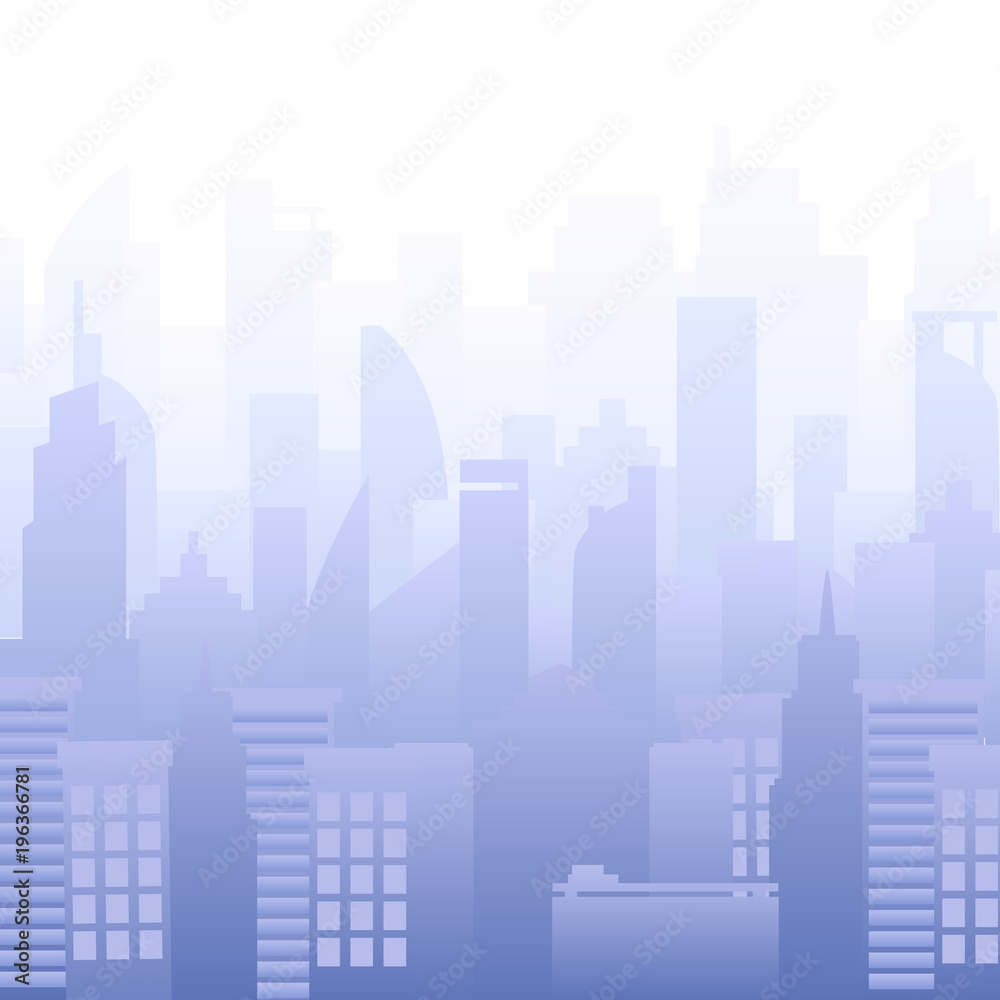 Modern city skyline vector illustration. Urban landscape. Buildings silhouette. Purple.