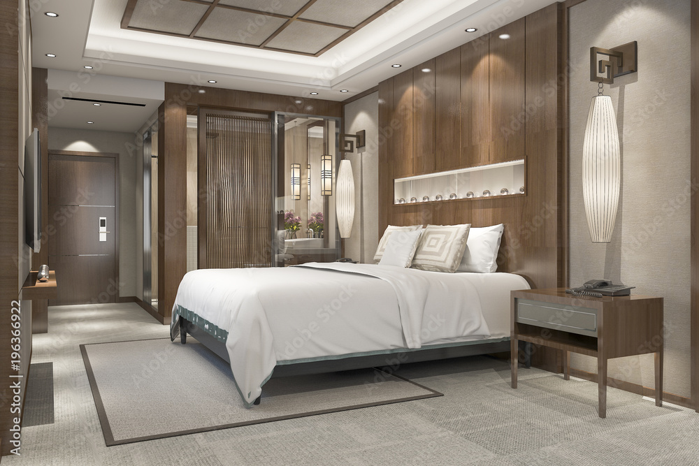 3d rendering modern luxury bedroom suite in resort with bathroom 3d rendering modern luxury bedroom suite in resort with bathroom