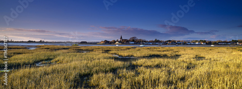 Spring evening sunlight on the village of Bosham  West Sussex  UK