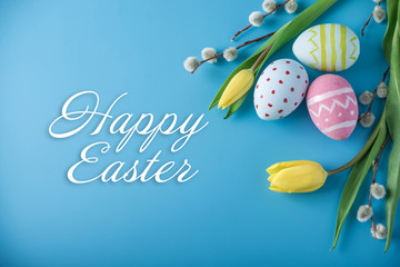 Holiday greeting card with text happy Easter