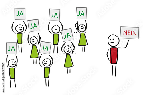 Menschen mit Schildern - Uneinigkeit