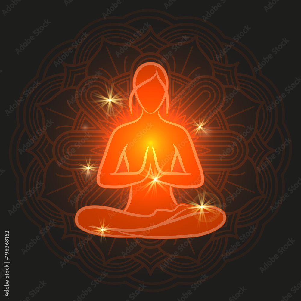 Shine meditation silhouette with flower mandala