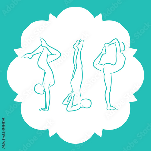 Pilates, fitnes, yoga line silhouettes set