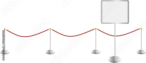 Information display with red rope barrier, isolated. Vector art, free copy space