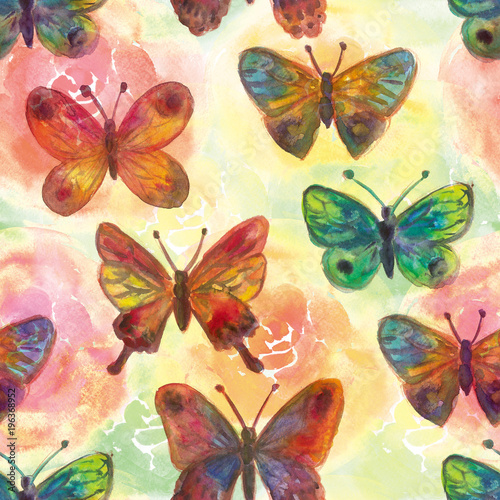 Obraz na płótnie Akwarela malowane kwiaty i motyle Jasny bez szwu patte