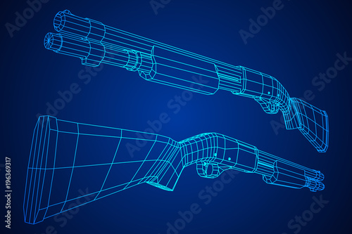 Shotgun rifle hunting carbine wireframe low poly mesh vector illustration
