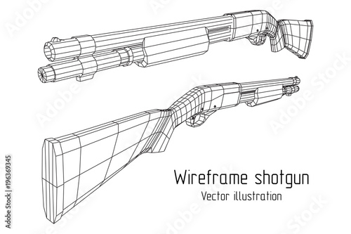 Shotgun rifle hunting carbine wireframe low poly mesh vector illustration