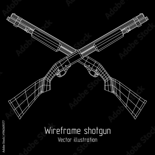 Shotgun rifle hunting carbine wireframe low poly mesh vector illustration