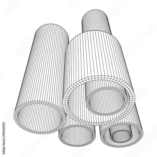 Wireframe low poly mesh construction metallurgy round tubes profile vector illustration