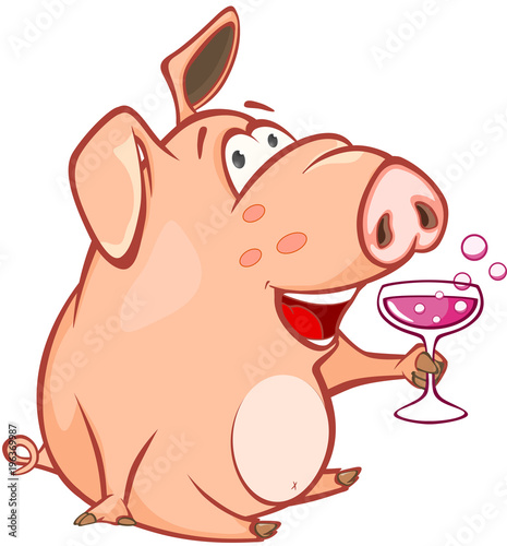 Illustration of a Cute Pig. Cartoon Character 