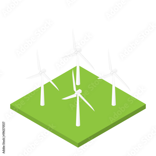 Wind turbine isometric vector, natural future energy, illustration white background