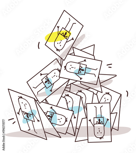 Cartoon Collapsing Business Cards Pyramid