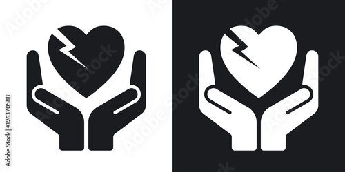 Vector fragile heart symbol. Two-tone version on black and white background