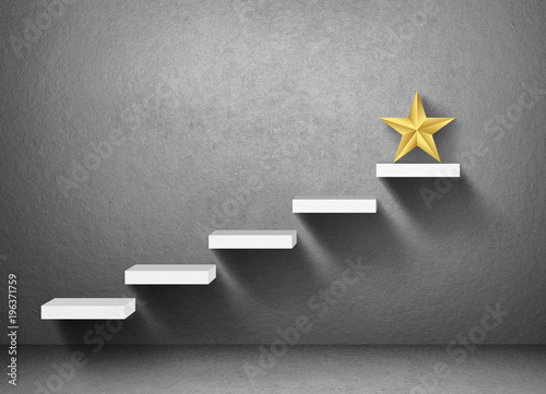 big yellow Star on stair, business successful concept