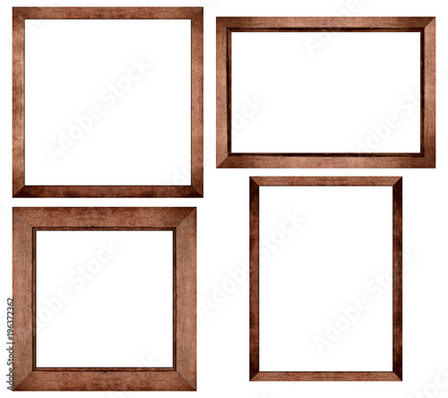 Set of Brown wood frame or photo frame isolated on white background. Object with clipping path