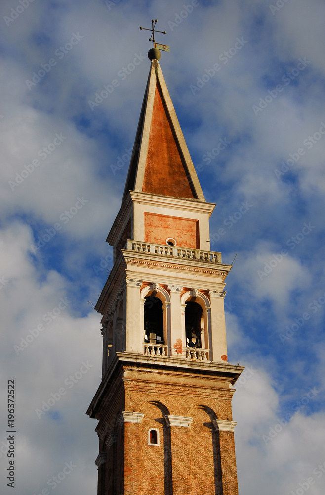 Saint Francis of the Vineyard Church renaissance bell tower among clouds in Venice, built in the 16th century by venetian architect Ongarin