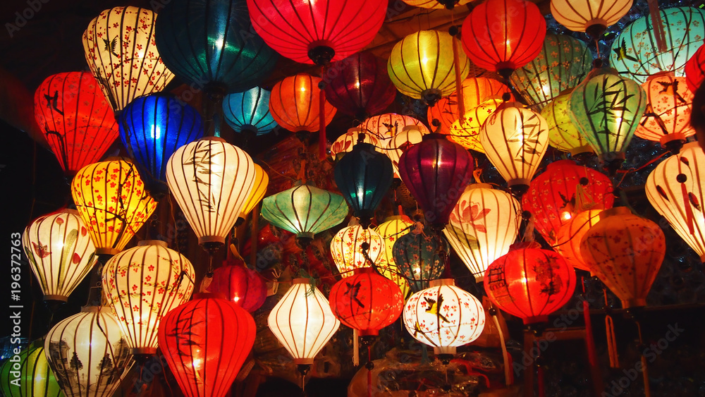 typical colourful lanterns at tourist shop in Hoi An, Vietnam