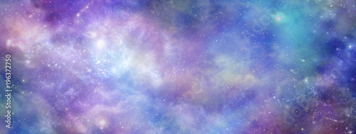 Fényképezés Colourful Cosmic Galactic Space Background banner - Vibrant deep space panoramic