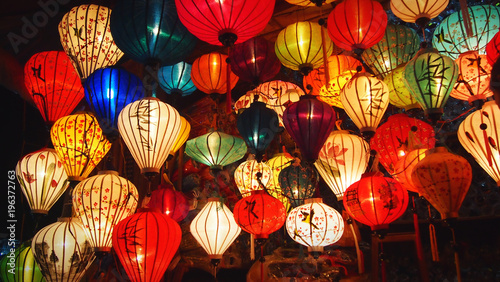 typical colourful lanterns at tourist shop in Hoi An  Vietnam