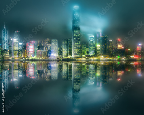 Skyline of Hong Kong in mist from Kowloon  China