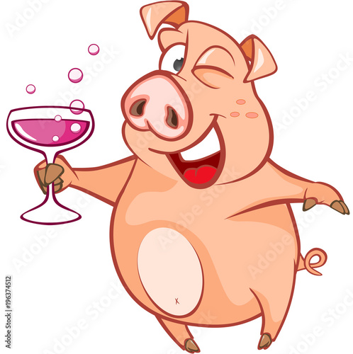  Illustration of a Cute Pig. Cartoon Character 