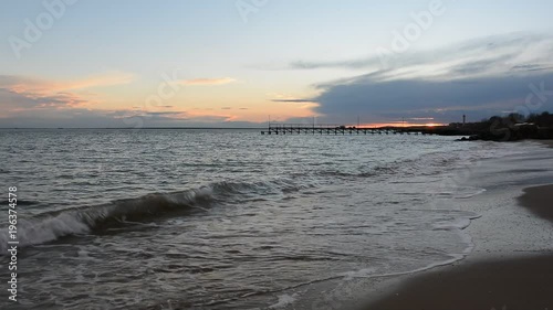 Sea sunset at Black Sea coast near Ravda village, Bulgaria. photo