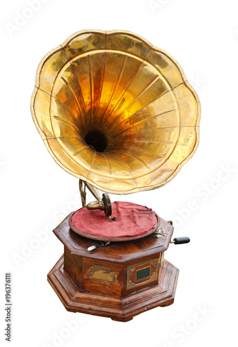 Retro old gramophone isolated on white