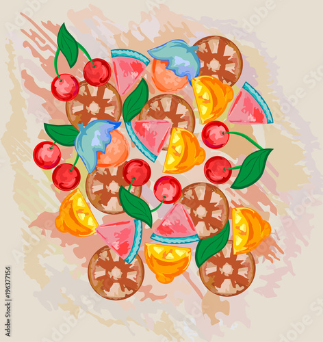 colorful background Fresh fruits. Vector composition for graphic and web design photo