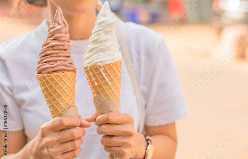 delicious ice-cream cone on  two hand