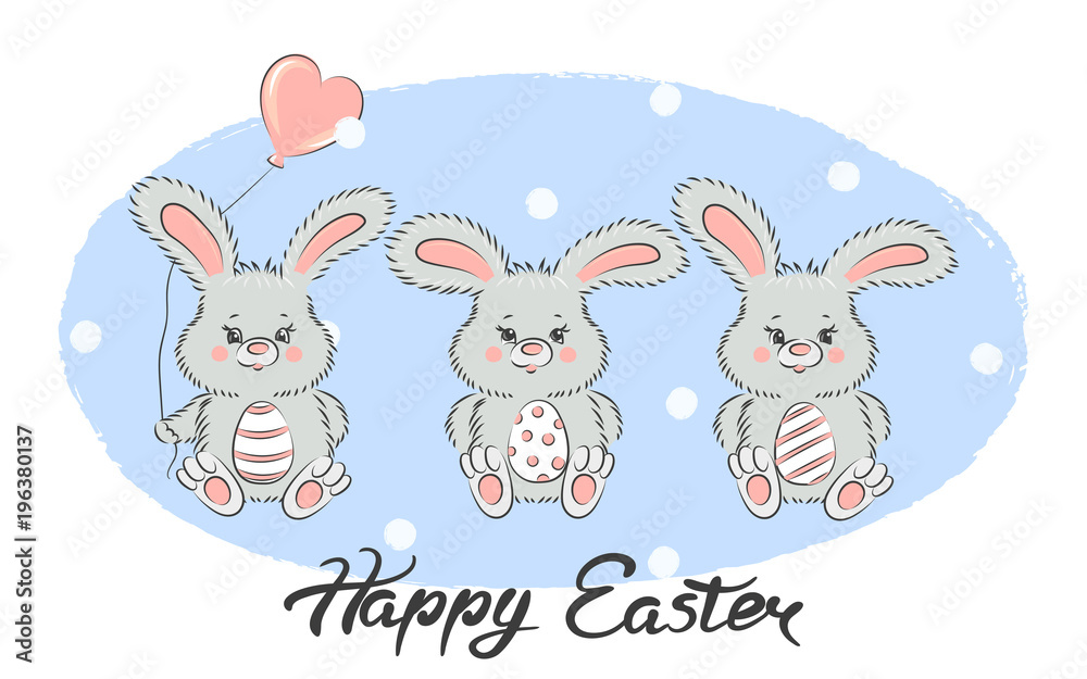 Happy Easter card design with cute little bunnies. 